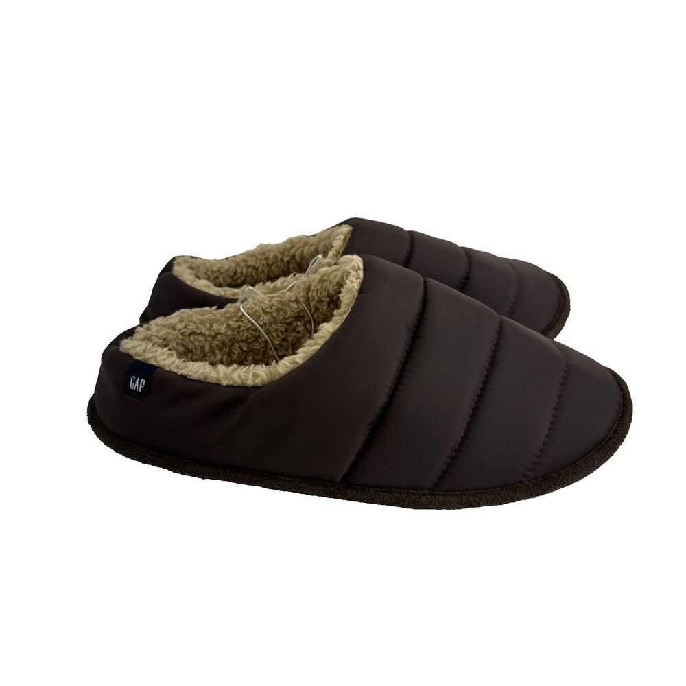 Gap Puffer Slippers Mule Slip On Sherpa Lined Brown Insulated Comfy Mens 9-10